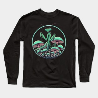 Praying Mantis in Mushroom Garden Long Sleeve T-Shirt